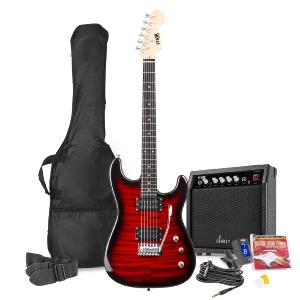 MAX - GIGKIT PACK GUITARE ÉLECTRIQUE ROCK, EFFET MATELASSÉ, ROUGE FONCÉ