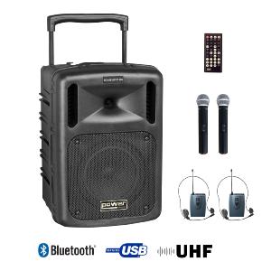 POWER ACOUSTICS - BE 9208 UHF PT ABS - Sono portable multi lecteur + 4 micros