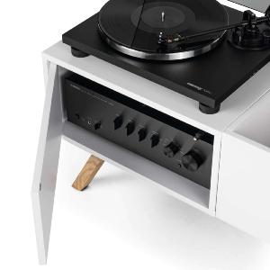 GLORIOUS TURNTABLE LOWBOARD - Meuble blanc rétro pour 130 vinyles