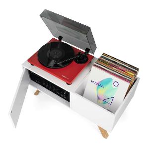 GLORIOUS TURNTABLE LOWBOARD - Meuble blanc rétro pour 130 vinyles