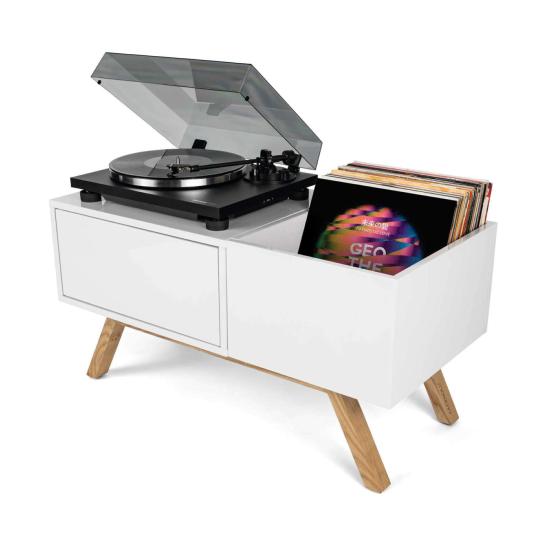 GLORIOUS TURNTABLE LOWBOARD - Meuble blanc rétro pour 130 vinyles