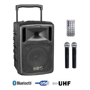 POWER ACOUSTICS - BE 9208 UHF MEDIA - Sono portabke MP3+USB+2 micros main UHF